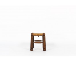 Tabouret chêne et assise paillée 1950
