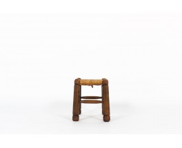 Tabouret chêne et assise paillée 1950