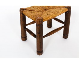 Tabouret chêne et assise paillée 1950