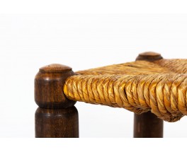 Tabouret chêne et assise paillée 1950