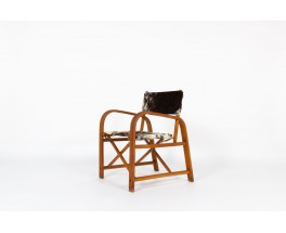 Folding armchair in beech and cowhide seat 1950