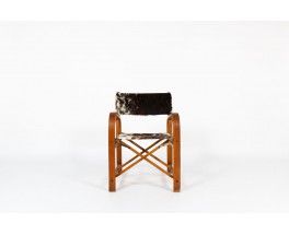 Folding armchair in beech and cowhide seat 1950