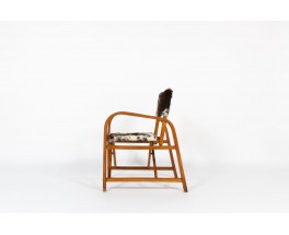 Folding armchair in beech and cowhide seat 1950