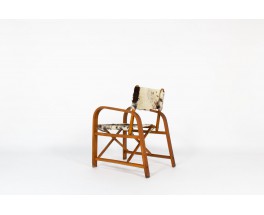 Fauteuil pliant hêtre et assise peau de vache 1950