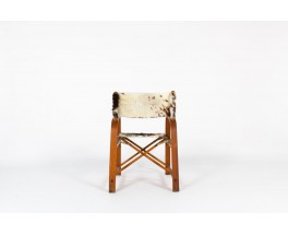 Folding armchair in beech and cowhide seat 1950