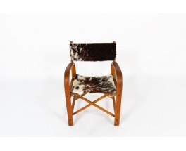 Folding armchair in beech and cowhide seat 1950