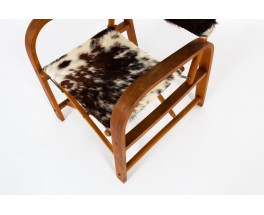 Folding armchair in beech and cowhide seat 1950