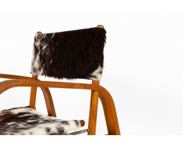 Folding armchair in beech and cowhide seat 1950