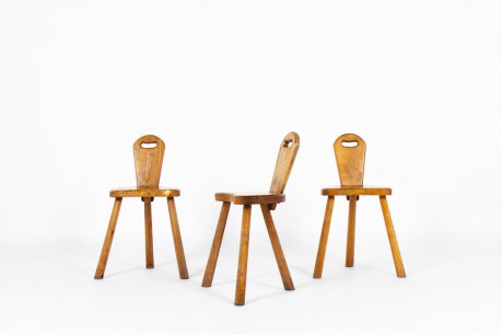 Chairs in oak brutalist design 1950 set of 3