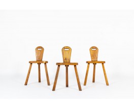 Chairs in oak brutalist design 1950 set of 3