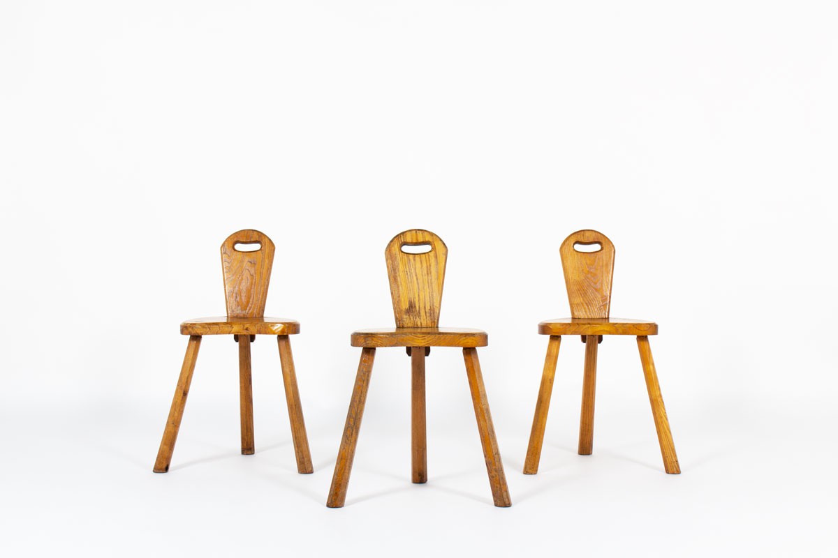 Chairs in oak brutalist design 1950 set of 3