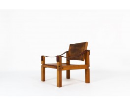 Fauteuil Pierre Chapo modèle S10 en orme et cuir marron 1960