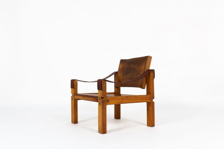 Pierre Chapo armchair S10 model in elm and brown leather 1960