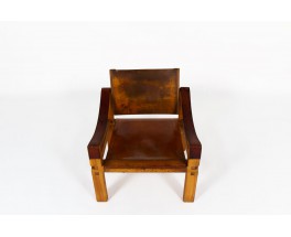 Fauteuil Pierre Chapo modèle S10 en orme et cuir marron 1960