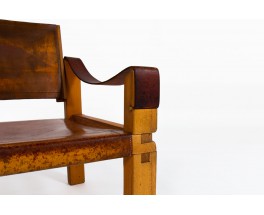 Pierre Chapo armchair S10 model in elm and brown leather 1960