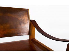 Fauteuil Pierre Chapo modèle S10 en orme et cuir marron 1960