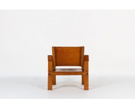 Pierre Chapo armchair S10 model in elm and brown leather 1960