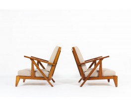 Fauteuils en chêne et lin naturel design reconstruction 1950 set de 2