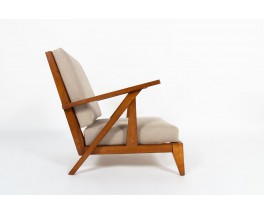 Fauteuils en chêne et lin naturel design reconstruction 1950 set de 2