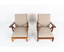 Armchairs in oak with natural linen design reconstruction 1950 set of 2