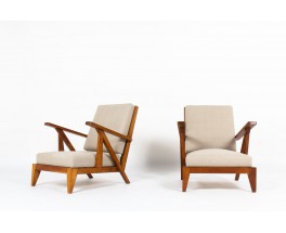 Armchairs in oak with natural linen design reconstruction 1950 set of 2