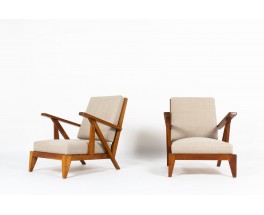 Fauteuils en chêne et lin naturel design reconstruction 1950 set de 2