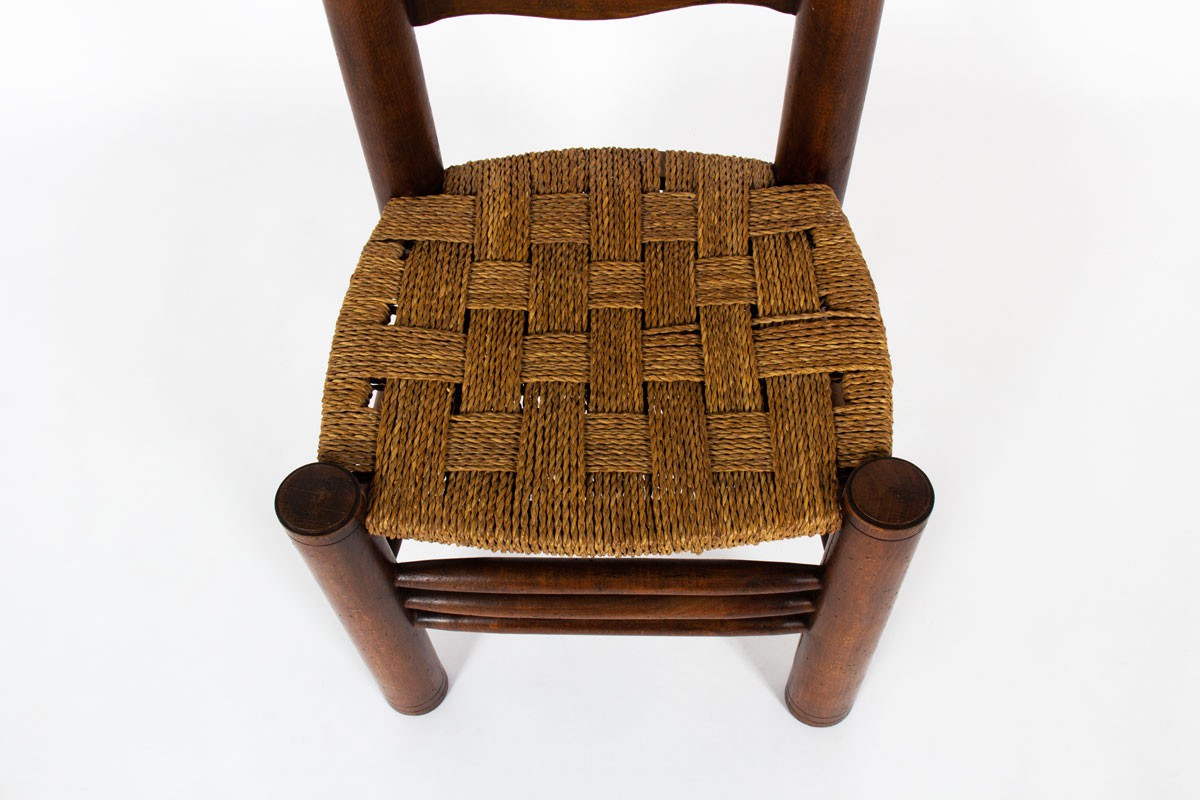 Charles Dudouyt chairs in oak and rope 1930 set of 6
