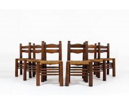 Charles Dudouyt chairs in oak and rope 1930 set of 6