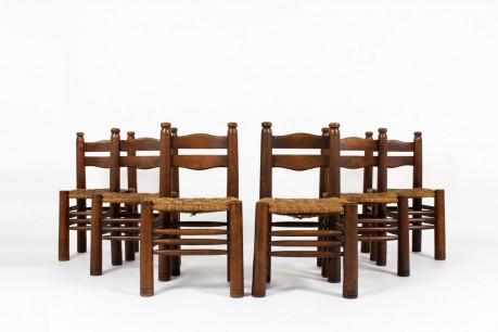 Charles Dudouyt chairs in oak and rope 1930 set of 6