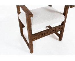 Armchair in oak and Maison Thevenon fabric 20th-century