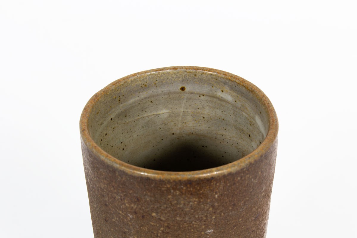 Roller vase in brown matte ceramic 1950