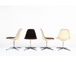 Chaises Charles et Ray Eames tissu marron édition Herman Miller 1960 set de 4