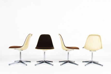Charles and Ray Eames chairs brown fabric edition Herman Miller 1960 set of 4