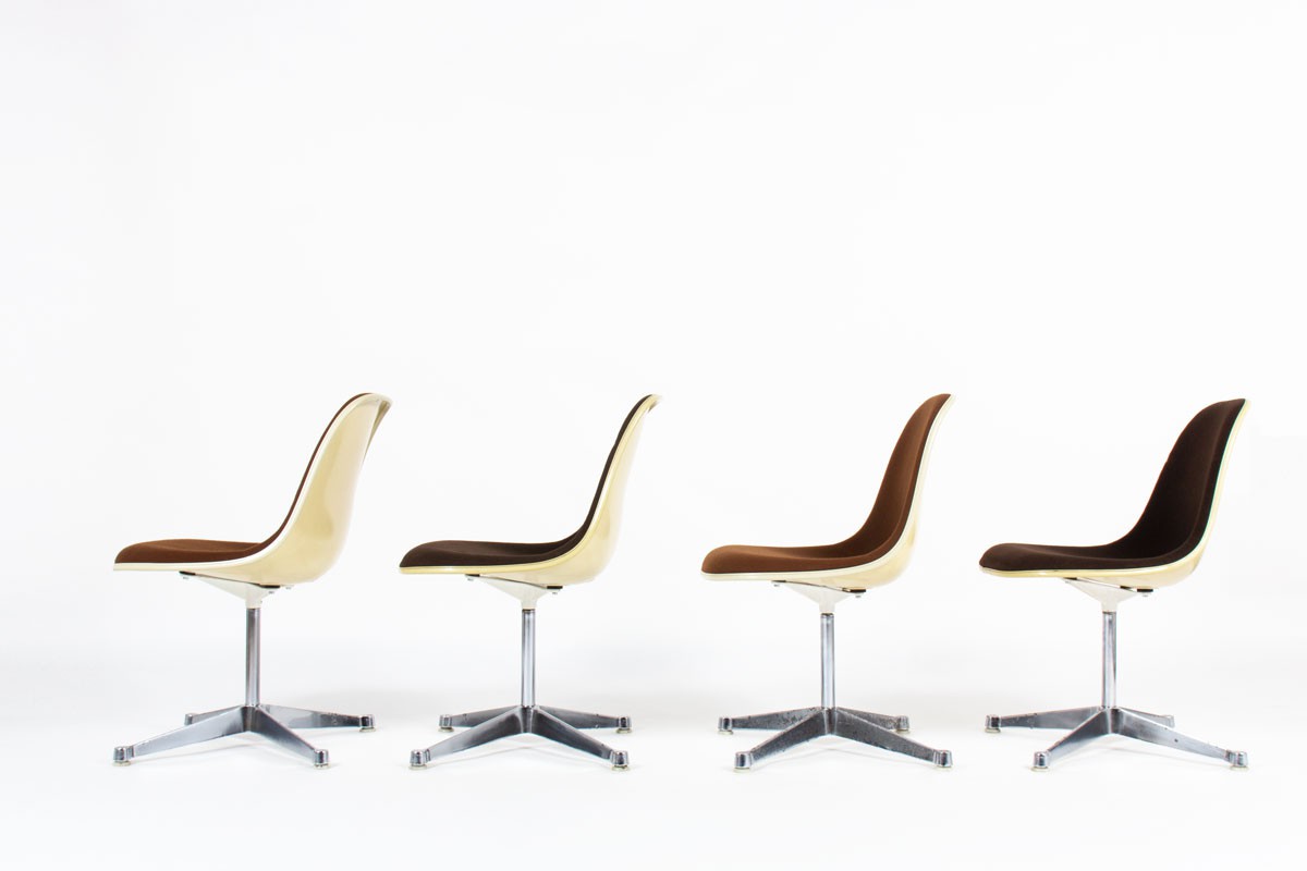 Charles and Ray Eames chairs brown fabric edition Herman Miller 1960 set of 4