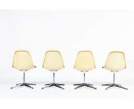 Charles and Ray Eames chairs brown fabric edition Herman Miller 1960 set of 4