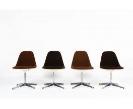 Chaises Charles et Ray Eames tissu marron édition Herman Miller 1960 set de 4