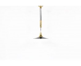 Counterweight pendant light in black metal and brass 1950