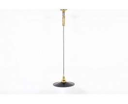 Counterweight pendant light in black metal and brass 1950