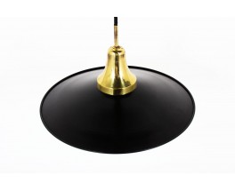 Counterweight pendant light in black metal and brass 1950