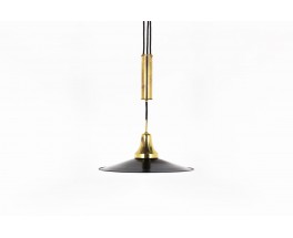 Counterweight pendant light in black metal and brass 1950