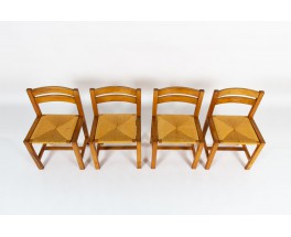 Roland Haeusler chairs in elm and straw seat edition Maison Regain 1980 set of 4