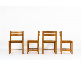 Chaises Roland Haeusler en orme et assise paille édition Maison Regain 1980 set de 4