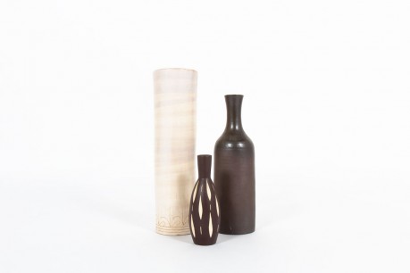 Ensemble de vases en céramique beige marron 1950 set de 3