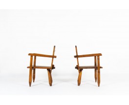 Armchairs in walnut brutalist design 1950 set of 2