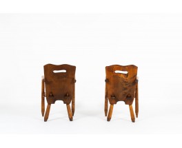 Armchairs in walnut brutalist design 1950 set of 2