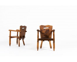 Armchairs in walnut brutalist design 1950 set of 2