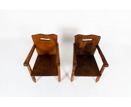 Armchairs in walnut brutalist design 1950 set of 2