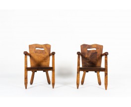 Armchairs in walnut brutalist design 1950 set of 2