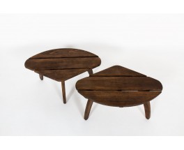 Tables basses hêtre teinté édition Triconfort 1960 set de 2