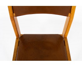 Chaises Luigi Gorgoni en orme et cuir édition Roche Bobois 1970 set de 4